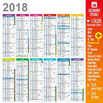 Calendrier 2018 - Éditable