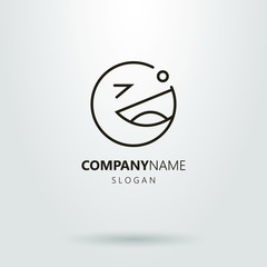 Black and white vector line art logo of winking smiling face