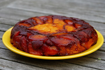 A caramelized apple upside-down cake
