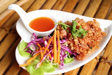 Fried chicken nuggets with sauce is delicious