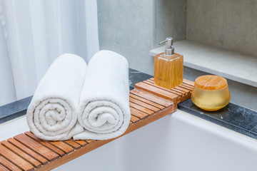 Stacked white spa towels