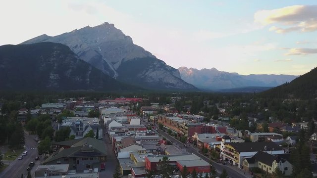 Aerial view of mountainous Banff, Alberta, Canada