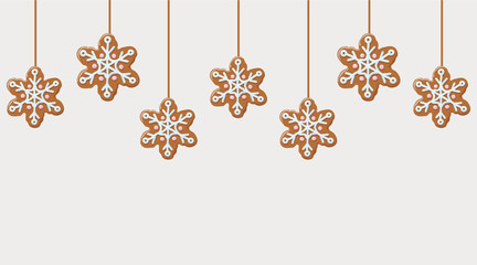 Hanging gingerbread snowflakes cookies
