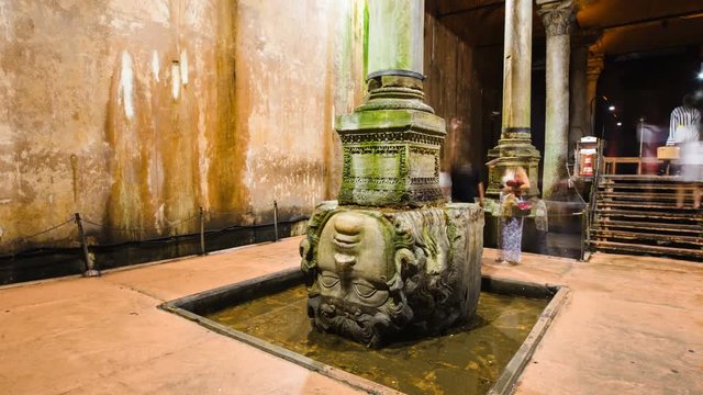 Timelapse of ancient water storage Basilica Cistern in Istanbul Turkey