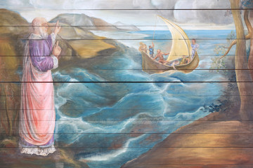 Sauvetage des matelots. La légende de Saint-Nicolas de Myre. Eglise Saint-Nicolas. Combloux....