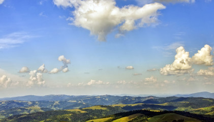 View from the mountain to the horizon. Carpathians