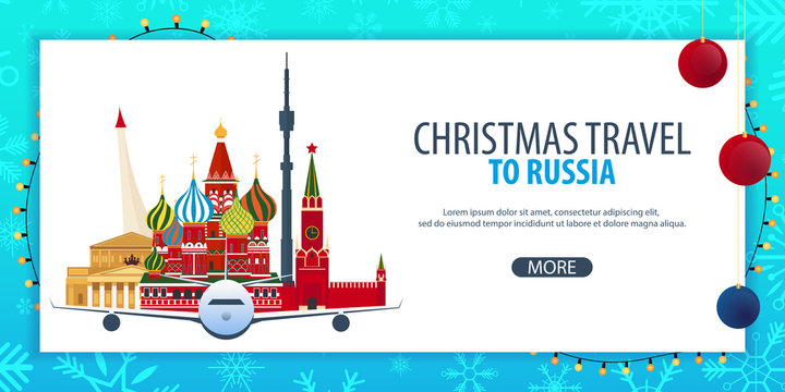 Christmas Travel to Russia, Moscow. Winter travel. Vector illustration.