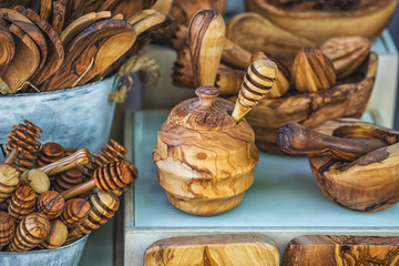 Picture of Wooden handmade kitchen attributes.