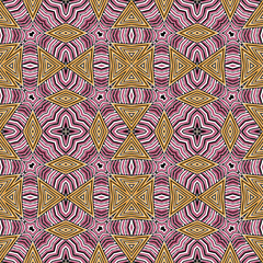 Seamless striped vector pattern. Vintage colored decorative repainting background with tribal and ethnic motifs. Abstract geometric roughly hatched shapes colored with hand drawn brush stokes.