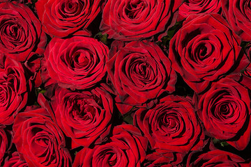 background with red roses bouquet