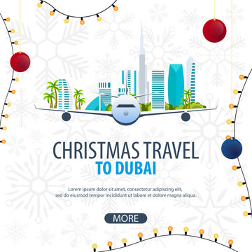 Christmas Travel to Dubai, UAE. Winter travel. Vector illustration.