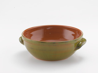 terracotta pot with handles on white background