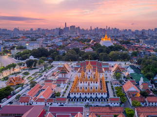 Wat Ratchanatdaram Temple the public temple in Bangkok; The most tourist destination landmark in Bangkok Thailand; Bangkok is the most populated city in Southeast Asia.