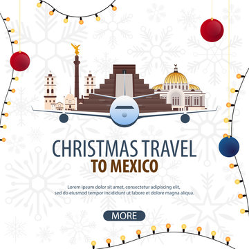 Christmas Travel to Mexico. Winter travel. Vector illustration.