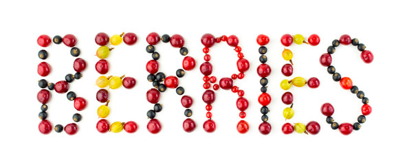 Berries. Colorful assorted mix of cherry, black currant, red currant, gooseberry
