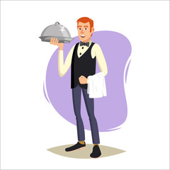 Restaurant Waiter Vector. Classic Waiter Takes The Order. Isolated Flat Cartoon Character Illustration