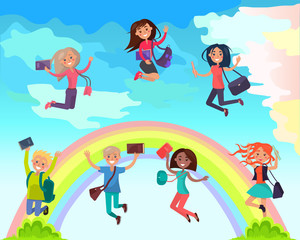 Happy Students on Summer Holidays Vector Concept