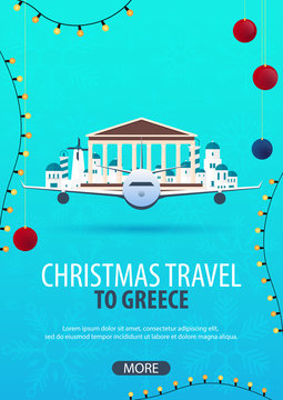 Christmas Travel to Greece. Winter travel. Vector illustration.