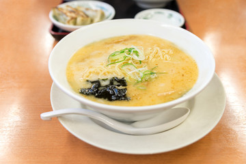 Japanese ramen ( japan traditional style noodles  soup) in white deep bowl