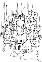 Obraz premium fairy castle of fairies or elves in the autumn foliage 