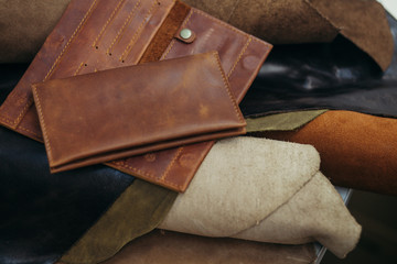 Purses in different styles which made from colorful genuine leather