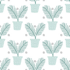 seamless monochrome hand drawn palm tree in pot pattern background