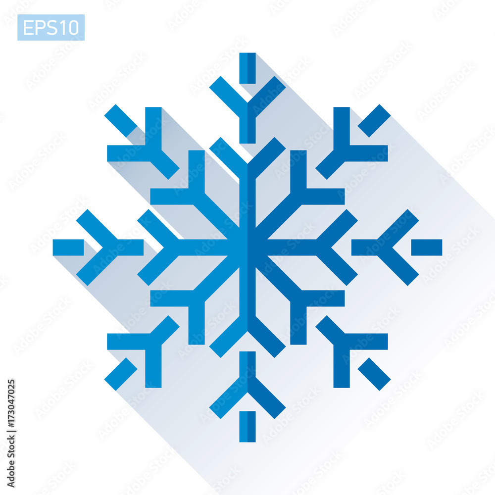 Poster blue snowflake icon in flat style on white background. vector winter design element for you christma