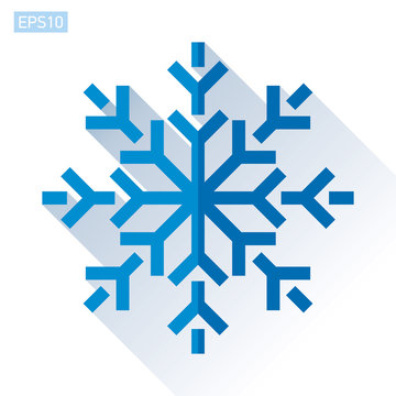 Blue snowflake icon in flat style on white background. Vector winter design element for you Christmas project