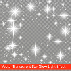 Star glow sparkling light effect isolated over checkered background