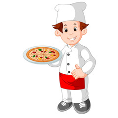 cartoon chef holding pizza
