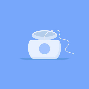 Dental floss isolated on blue background. Flat style icon. Vector illustration.