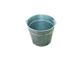 Galvanized empty metal bucket isolated on white background