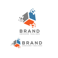 Business corporate colorful pixel square box design vector logotype for technology. Pixel square or box icon logo