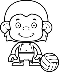 Cartoon Smiling Beach Volleyball Player Monkey