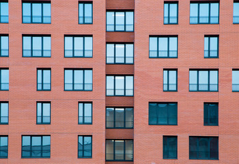 Architectural Exterior Detail of Residential Apartment Building with Brick Facade