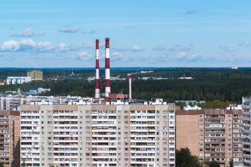 Fototapeta na wymiar CHP pipes in Zelenograd administrative district of Moscow, Russia
