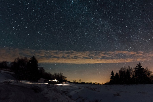 Car under the starry night scape