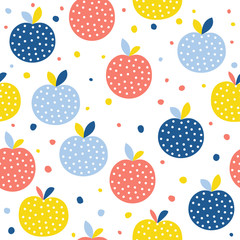 Abstract apple seamless pattern background. Childish handmade craft