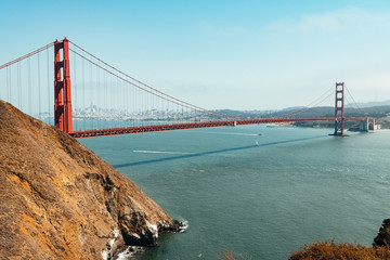 panoramic view of golden gate bridge with san francisco at background