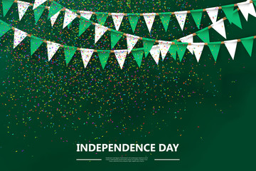 Vector realistic isolated poster for 1st October Nigeria Independence Day with party flags and confetti on the green background. - obrazy, fototapety, plakaty