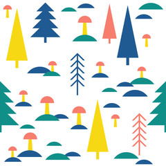 Fototapeta na wymiar Abstract forest seamless pattern background. Childish simple hand drawn cover