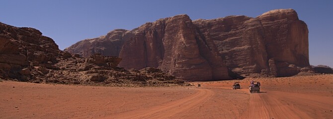 Landscape with rock formations in the Wadi Rum in Jordan