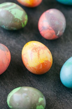 Easter: Marbled Eggs In A Variety Of Colors