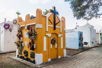 CIUDAD VIEJA, GUATEMALA - MARCH 28, 2016: View of tombs on the cemetery.