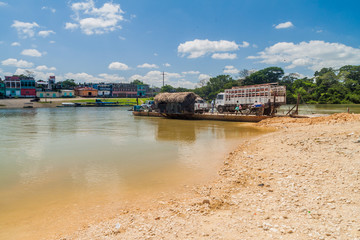SAYAXCHE, GUATEMALA - MARCH 15, 2016: Ferry over Rio de la Pasion river in Sayaxche town.