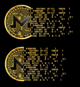 Set of crypto currency monero golden symbols