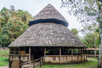Fototapeta na wymiar Hut in a camping place in National Park Laguna Lachua, Guatemala