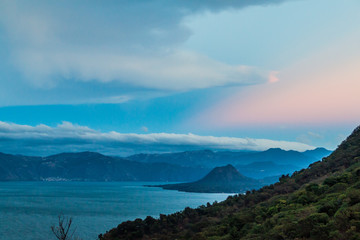 View of Atitlan lake and Cerro de Oro volcano, Guatemala
