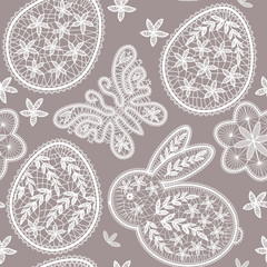 Seamless pattern for Happy Easter Day with lace eggs, butterfly 