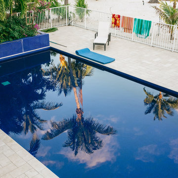 Palm trees reflected in the pool